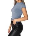 thumbnail image 2 of Basic Tees for Women Short Sleeve Slim Fit Crop Top Going Out Tight-Shirts Summer Clothing Tops Dark Blue S, 2 of 9