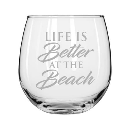 

Wine Glass for Red or White Wine Life Is Better At The Beach (16 oz Stemless)