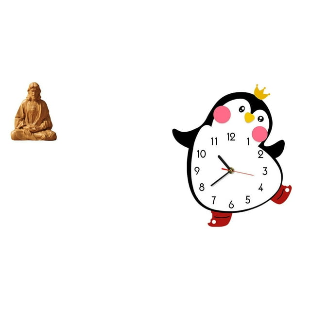 Figura Coleccionable Del Sagrado Corazón De Jesús Para Dormitorio, Oficina, Escritorio, Chimenea, Con Un Encantador Pingüino De Dibujos Animados, Reloj De Pared De Madera, Decorativo,