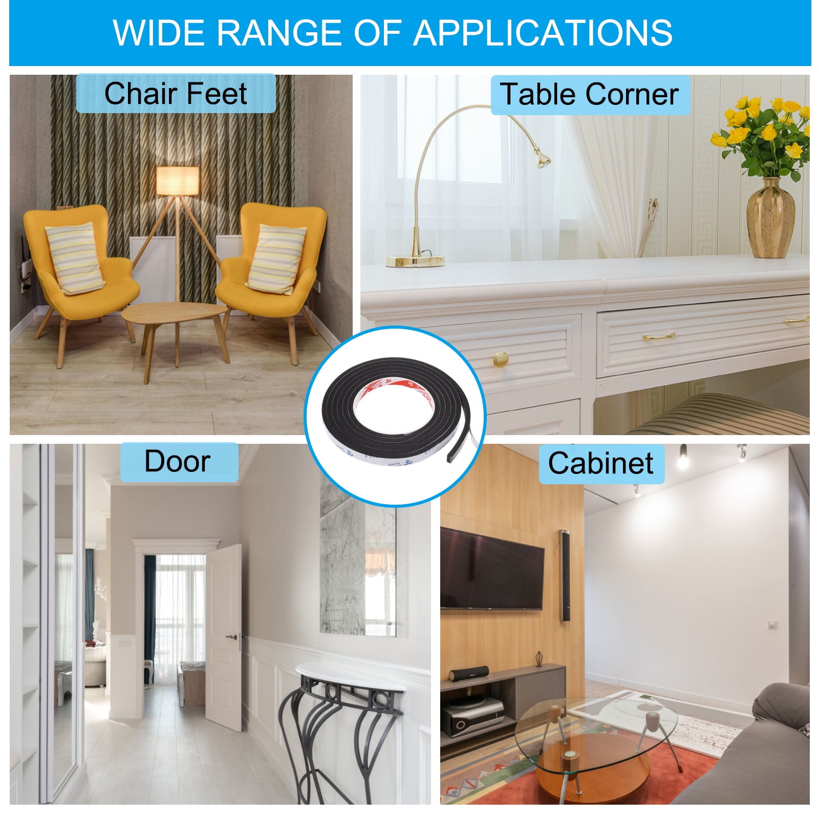 REGALWOVEN 2m/6.6ft Sealing Foam Tape 4.5cm Wide 10mm Thick Single Sided Weather Stripping Door Seal Strip White, 2Roll