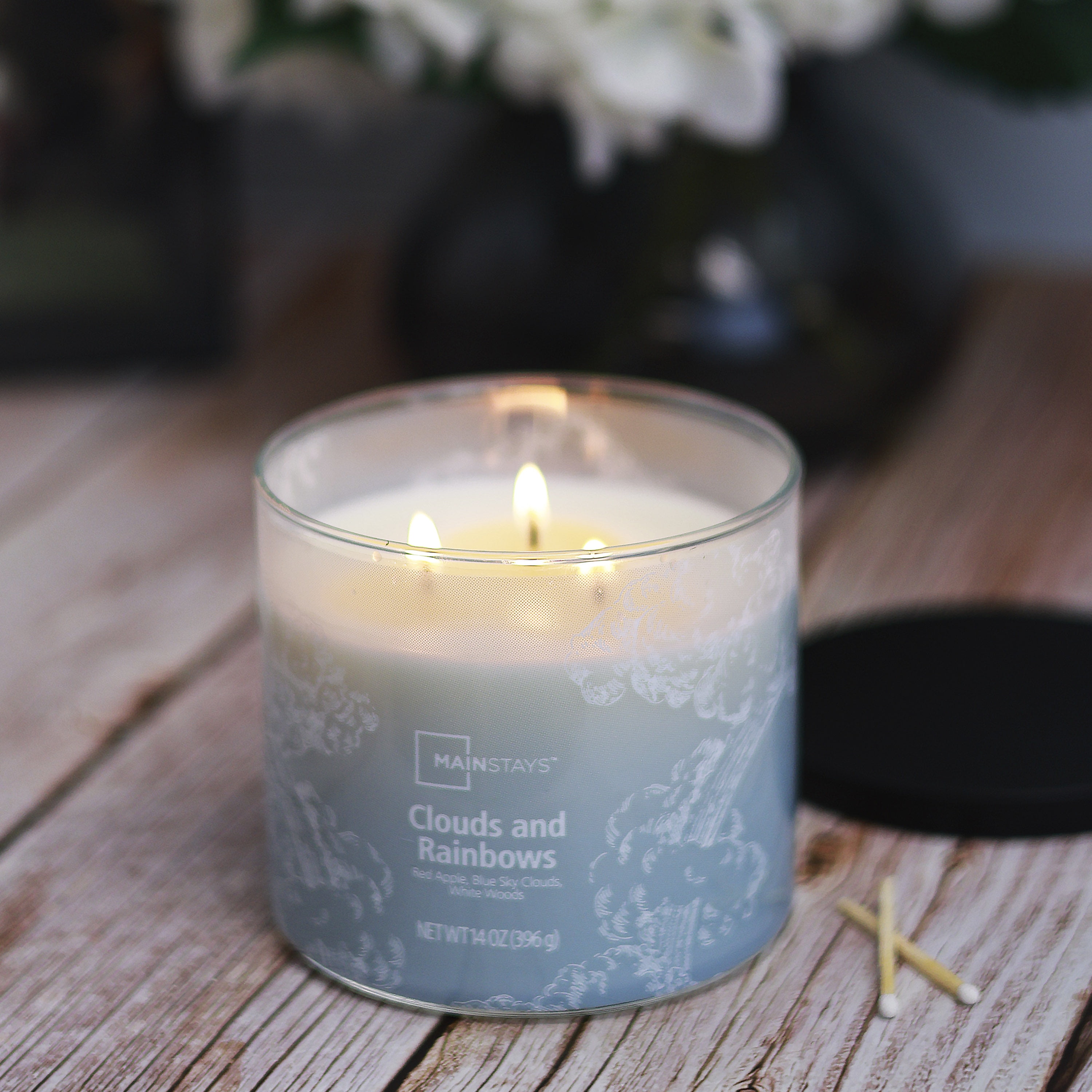 (4 pack) Mainstays 3-Wick Wrapped Clouds & Rainbows Scented Candle, 14 oz