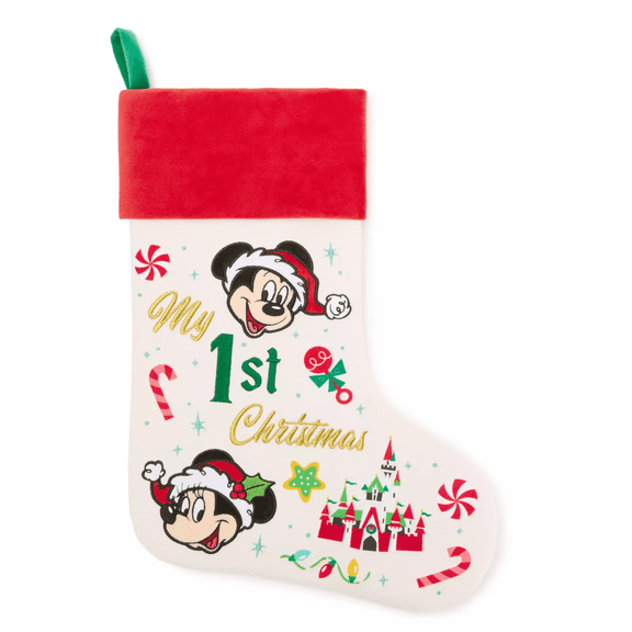 Disney Parks Santa Mickey Mouse Minnie My 1st Christmas Holiday Stocking Baby