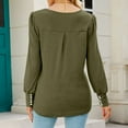 thumbnail image 3 of Blusa de punto con cuello cuadrado, mangas abullonadas y puños abotonados - Camisa informal de manga larga verde OD XXL, 3 of 5