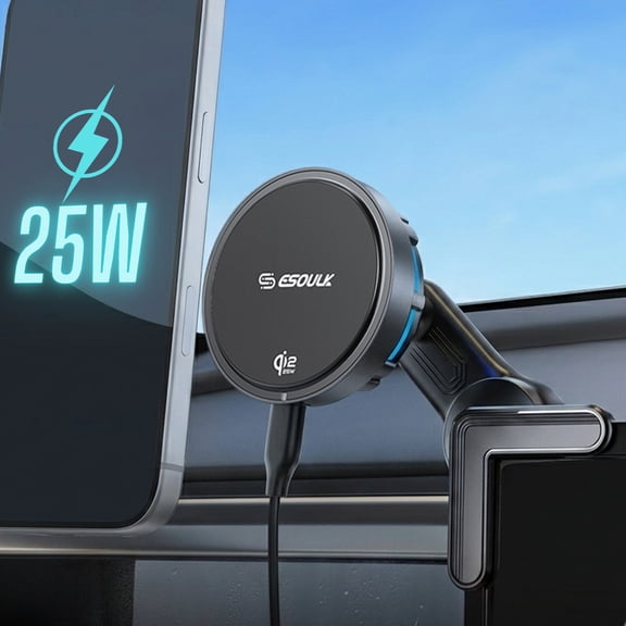 Esoulk Qi2 Magnetic Wireless Car Charger for Tesla 25W, Fast Charging Phone Mount with Cooling Fan for All Tesla Models