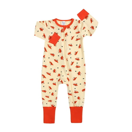 

Boys Girls Baby Sleep Play Pajamas Romper Jumpsuit Printed Clothing Cotton One-Piece Romper Zip Front Outfits 9-12 Months