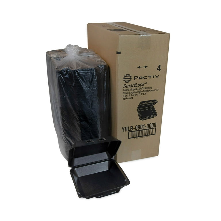 SmartLock Foam Hinged Lid Container, Large, 9 x 9.13 x 3.25, Black, 150/Carton SmartLock Foam Hinged Lid Container, Large, 9 x 9.13 x 3.25, Black, 150/Carton