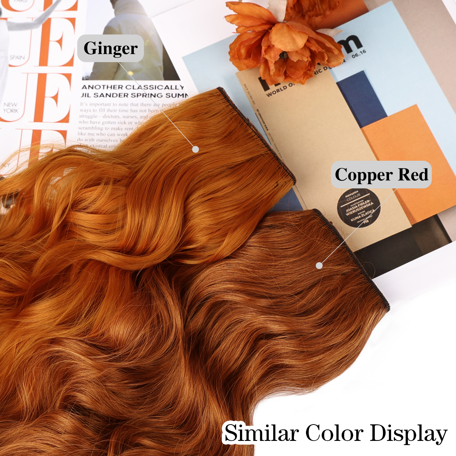 MORICA Clip in Hair Extension 20 Inch 6PCS Natural Long Wavy Curly Hairpieces for Women Thick Synthetic Fiber Double Weft Hair Full Head