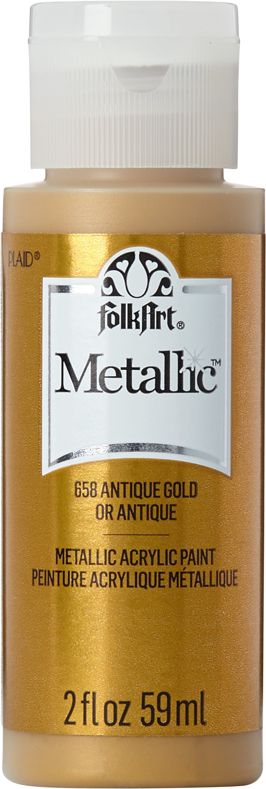 FolkArt Metallic Acrylic Craft Paint, Metallic Finish, Antique Gold, 2 fl oz