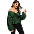 thumbnail image 4 of Blusa de manga larga con cuello en V y volantes para mujer, 4 of 4