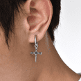 thumbnail image 4 of Vogem Silver Cross Earrings for Women Men Stainless Steel Skull Cross Dangle Hoop Earrings with Cubic Zirconia Vintage Jewellery Gift(36*15mm), 4 of 4