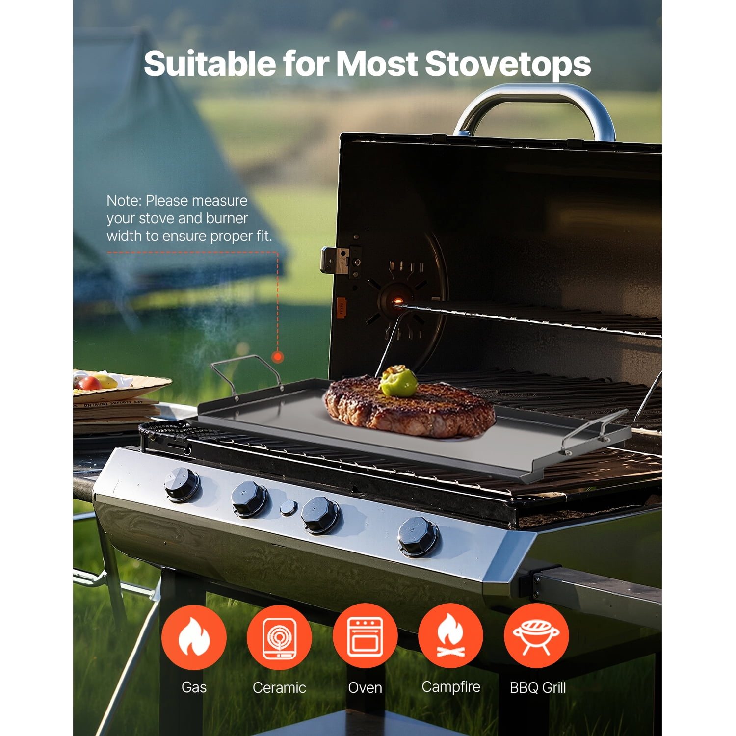 Olurrisa 24x16 in Flat Top Griddle Carbon Steel Universal BBQ Grill Pan Cookware