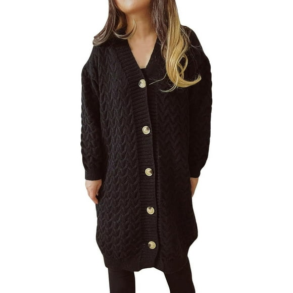 Coat For Women Sherpa Lined Jacket Fashion Coat Solid Color Oversized Clothes Open Front Long Coat(Black,S)