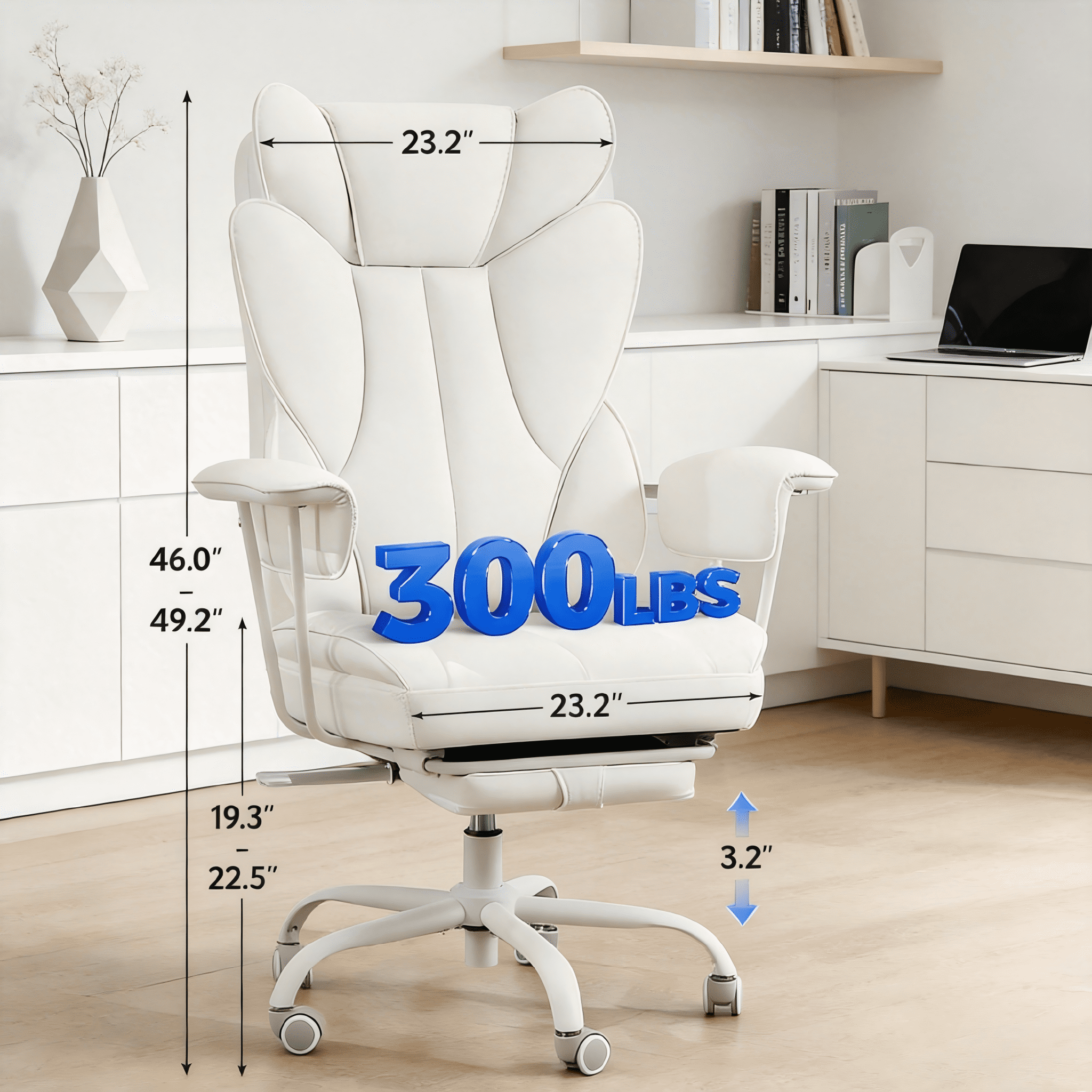 TMV Multi-Purpose Ergonomic Office Chair - High Back Desk Chair & Computer Gaming Chair with Adjustable Lumbar Support,White