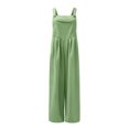 thumbnail image 5 of QLEICOM Women Casual Loose Long Boho Bib Pants Plus Size Spaghetti Strap Wide Leg Long Pant Cold Shoulder Solid Color Button Suspender Jumpsuits Baggy Cotton Rompers Overalls with Pockets Mint Green L, 5 of 8
