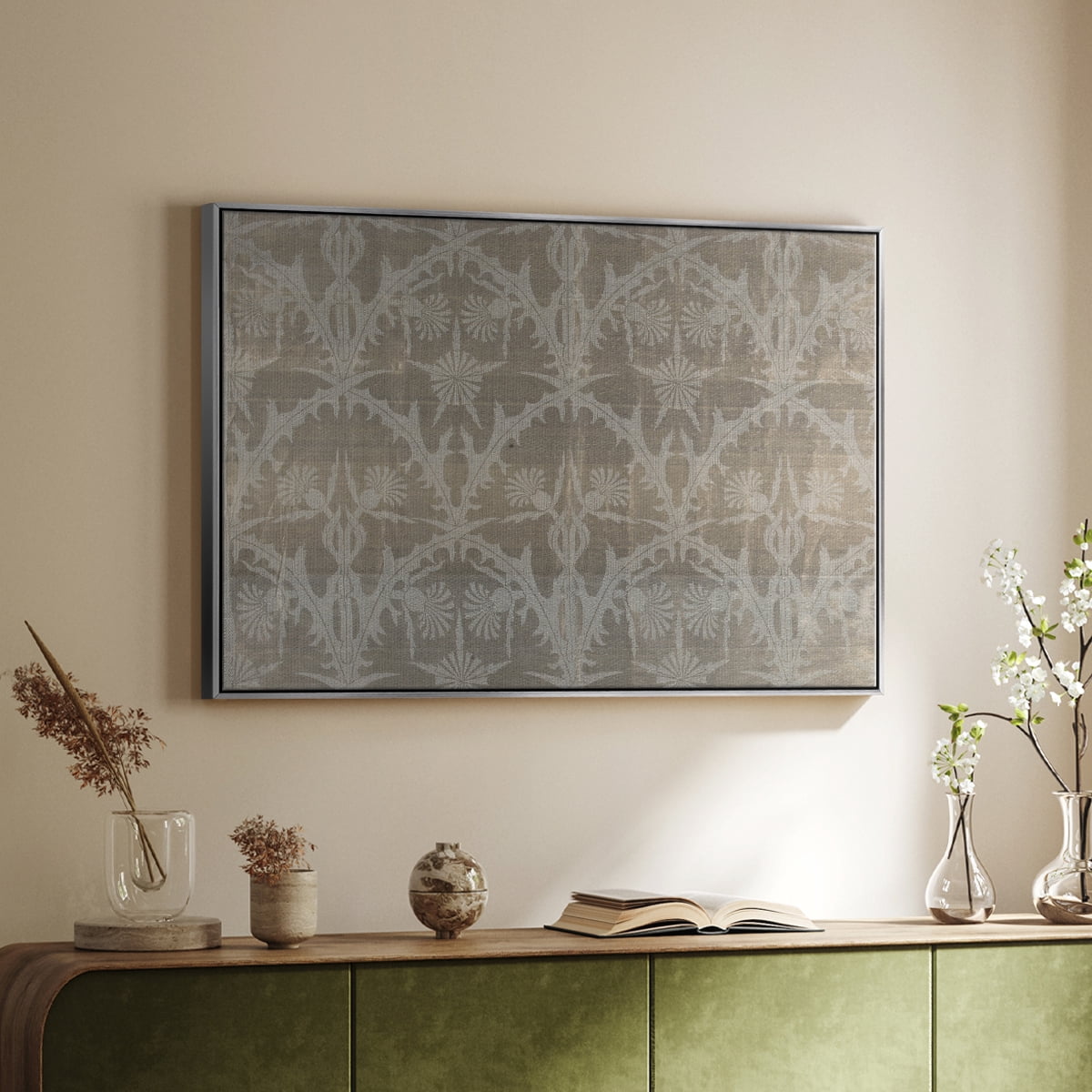 Vintage Abstract Print-XIII Framed in Silver Wood Gallery Wrapped Canvas 25 in. x 37 in.