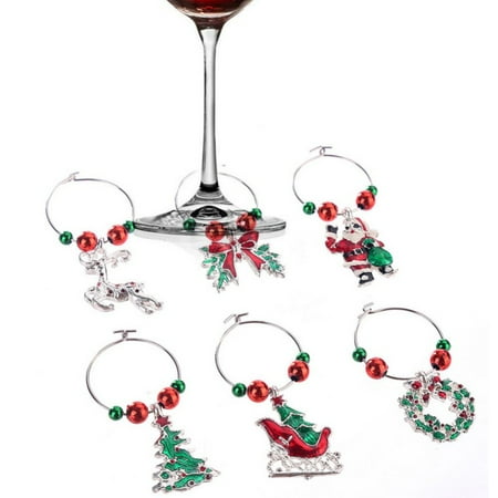 

6 Pcs Wine Glass Charms Rings Makers Wine Glass Tags Various Shapes for Christmas Party and Bar Table Decoration