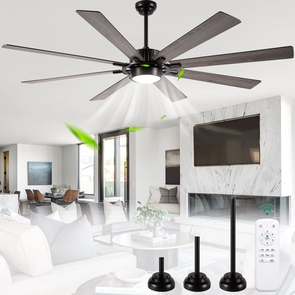 Cusp Barn Large 72 inch Ceiling Fan with 8 Blades, LED Lighting, Remote Control, DC Motor, Reversible Airflow for Living Room