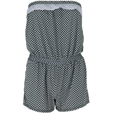 Gingham Romper - Junior's Gingham Print Romper Cover Up