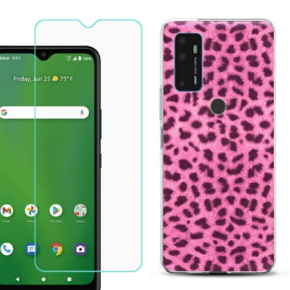Shockproof Bumper Phone Case for AT&T Radiant Max 5G / Fusion 5G, with Tempered Glass Screen Protector, by OneToughShield ® - Cheetah Pink