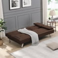 thumbnail image 3 of Couch and Sofa, Twin Fabric Sofa Sleeper Bed with Armrest, Convertible Futon Couches and Sofas w/Two Pillows, Small Spaces Recliner Couch Living Room Furniture Loveseat Sofa, Brown, LL166, 3 of 9