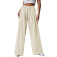 thumbnail image 3 of Wide Leg Trousers for Women Loose Cotton Pants Baggy Fashion Summer Breathable Comfy Bottom with Pockets Solid Color Lightweight Plus Size Office Slacks Beige S, 3 of 5