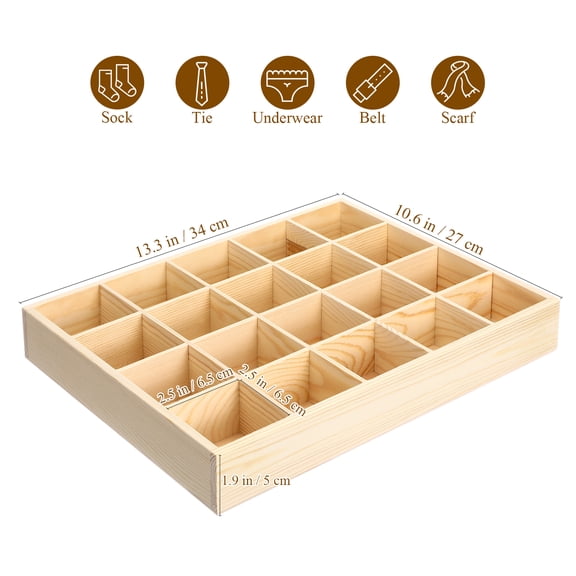Arborister Wooden Sock Organizer Drawer Divider with 20 Compartments, Stable Closet Storage Box for Socks and Small Items, 1 Piece