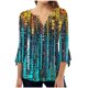 thumbnail image 2 of ICHUANYI Clearance Fashion Women's Summer V-Neck 3/4 Sleeve Print Casual T-shirt Blouse(Blue, M) ICHUANYI WER2023081016791, 2 of 5