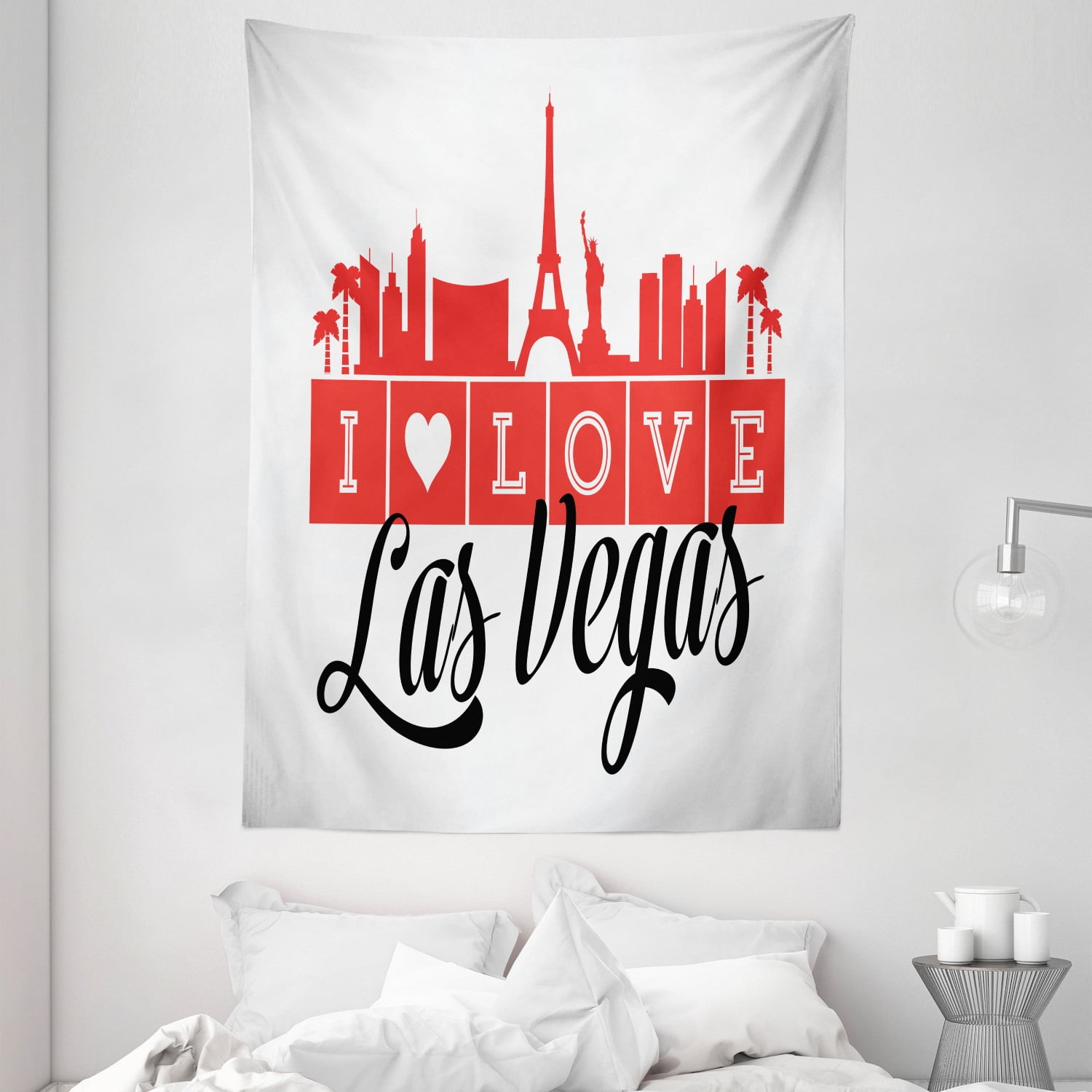 Ambesonne Las Vegas Tapestry, I Love Las Vegas Writing with Silhouette Style Landmarks Pattern, Wall Hanging for Bedroom Living Room Dorm Decor, 40W x 60L