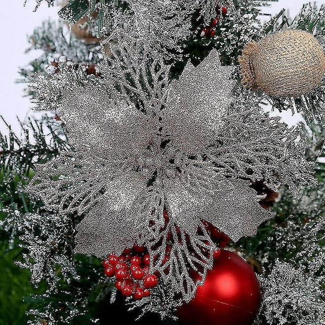 10 X árbol de flores con purpurina navideña colgante decoraciones para árboles de fiesta de Navidad