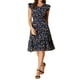 thumbnail image 1 of INSPIRE CHIC Vestido de Mujer con Flores, Mangas de Volante, Cuello en V, Ruchado, Volantes, Vestidos Casual, Azul Marino, XS, 1 of 7