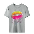 thumbnail image 5 of Aloohaidyvio Short Sleeve Womens Tops Plus Size,Womens Fashion Colorful Lips Printed Short Sleeve T-Shirt Round Neck Loose Retro Tops, 5 of 6
