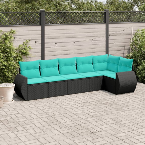 vidaXL 6 Piece Patio Sofa Set with Cushions Black Poly Rattan
