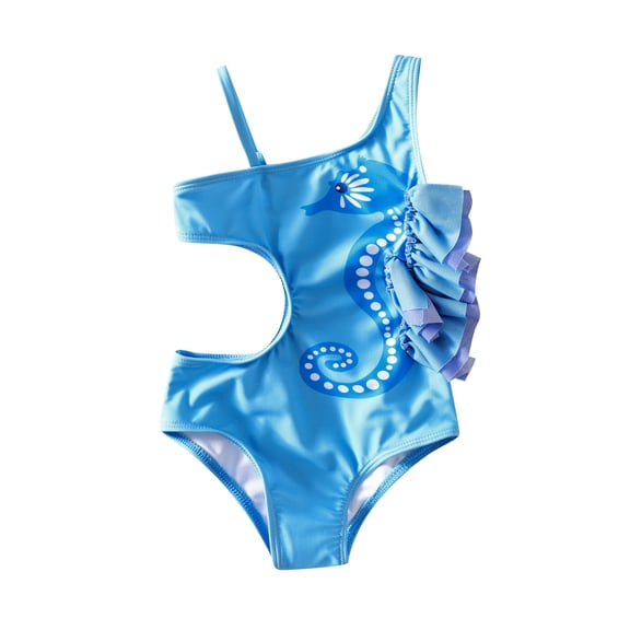 PatPat One Piece Swimsuits Toddler Girls Swimwear Sleeveless Graphic Bathing Suits, Sky Blue, 3-4 Years