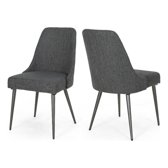 Dining Side Chair Set of 2- Smooth Textured Gray Fabric Armless Design