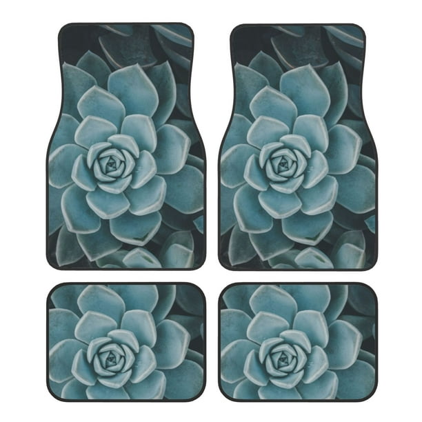Fotbe Blue Color Cactus Juego de 4 Tapetes para Auto con Estampado – Alfombrillas de Goma Reforzada, Diseño Antideslizante, Protección para Todo el Año – Vehículos, Autos, Camionetas y SUVs