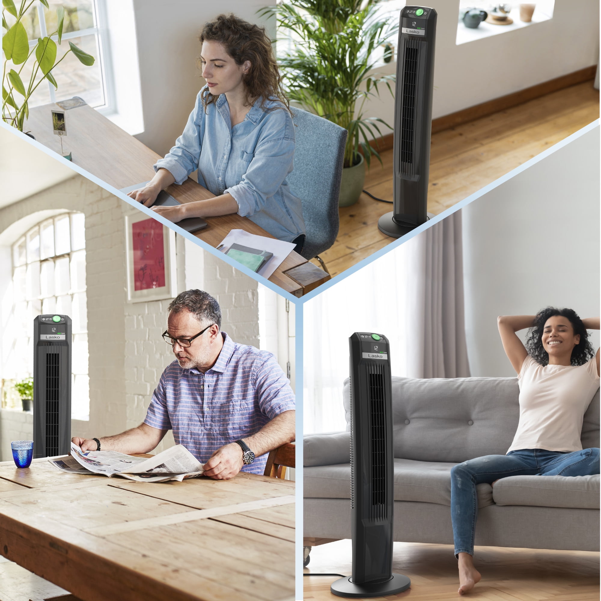 Lasko 42" EcoQuiet 12-Speed DC Motor Tower Fan with Remote Control, Black, T42700