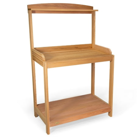 All Things Cedar PB36 Small Potting Outdoor Table & Bench - 35L x 22W x 53H