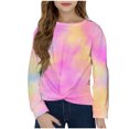 thumbnail image 2 of HAOTAGS Girls Tie Dye Print Tops 2025 Fashion Round Neck Long Sleeve Shirts Pink Size 9 Years, 2 of 9