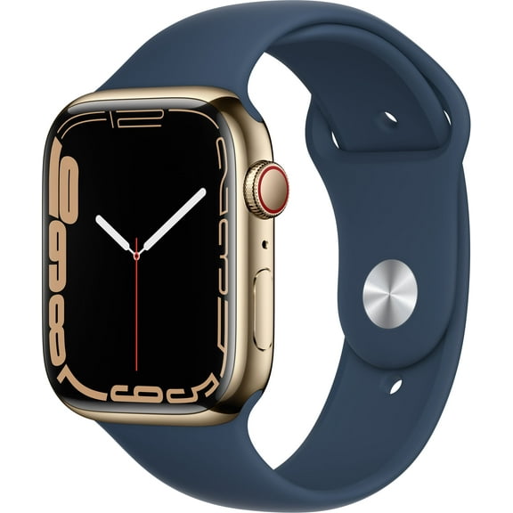 Restored Apple Watch Series 7 (GPS, 45mm) - Gold Stainless Steel Case - Abyss Blue Sport Band (Refurbished)