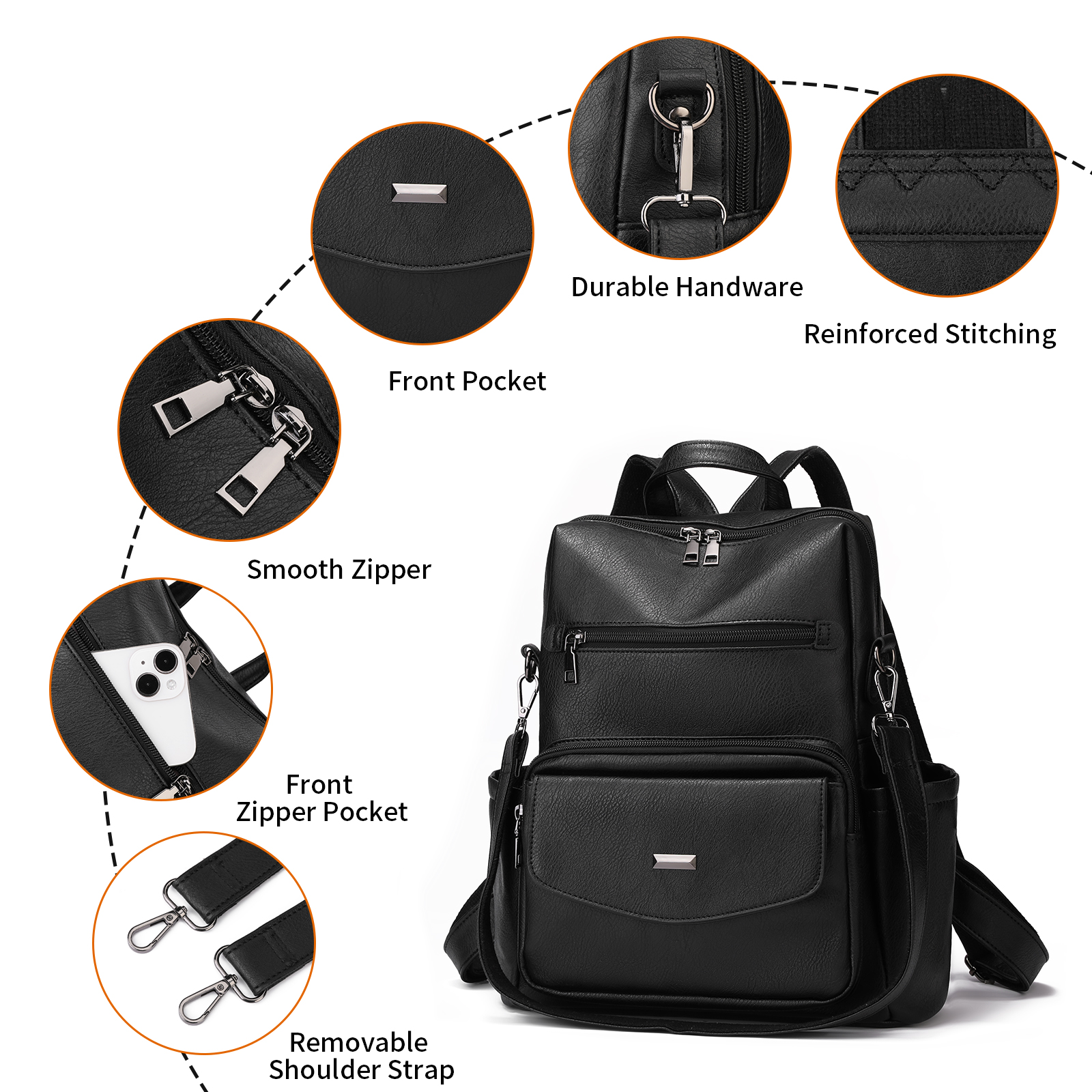 GOIACII Women's Leather Backpack Purse 2-Piece Set photo 3