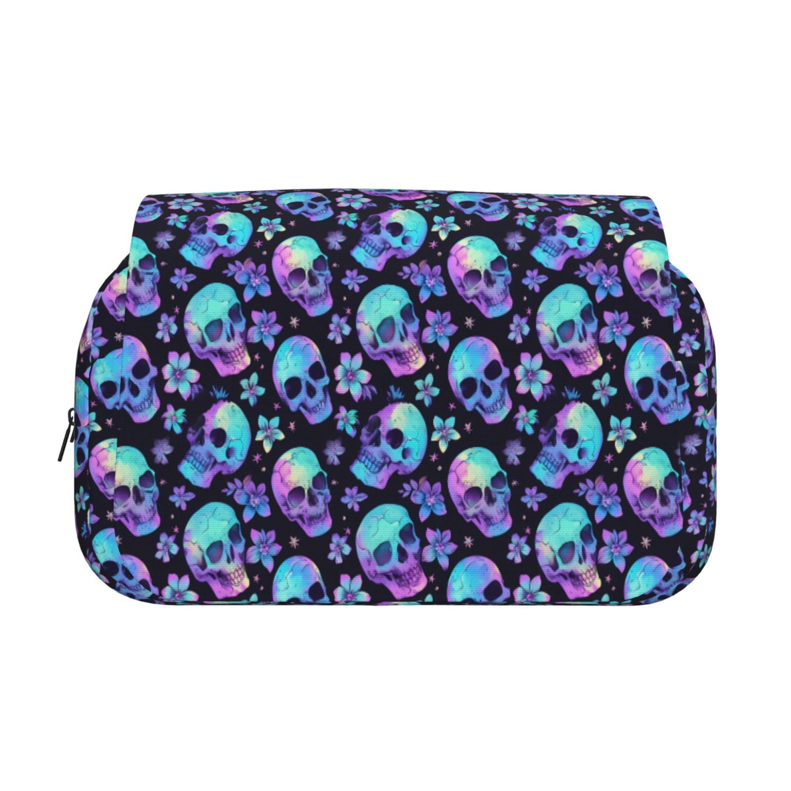 Rateoe Skull flower tie dye Pattern Double Clamshell Pen Case, Storage Organizer with Two Zipper Compartments– Holds Up to 50 Pencils & Pens