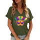 thumbnail image 1 of Xuyuer Mardi Gras V-Neck T-Shirt for Women Hearts Beads Carnival Tuesday Parade Loose Top short Sleeve Casual Tee Tshirts S-2XL Pattern T-Shirt - Casual Short-Sleeved Retro, 1 of 6