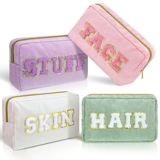 Bolsas de maquillaje Pinkunn Preppy Chenille Letter 4 unidades para mujer