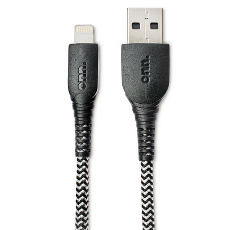 onn. Lightning to USB Cable Black Chevron 6