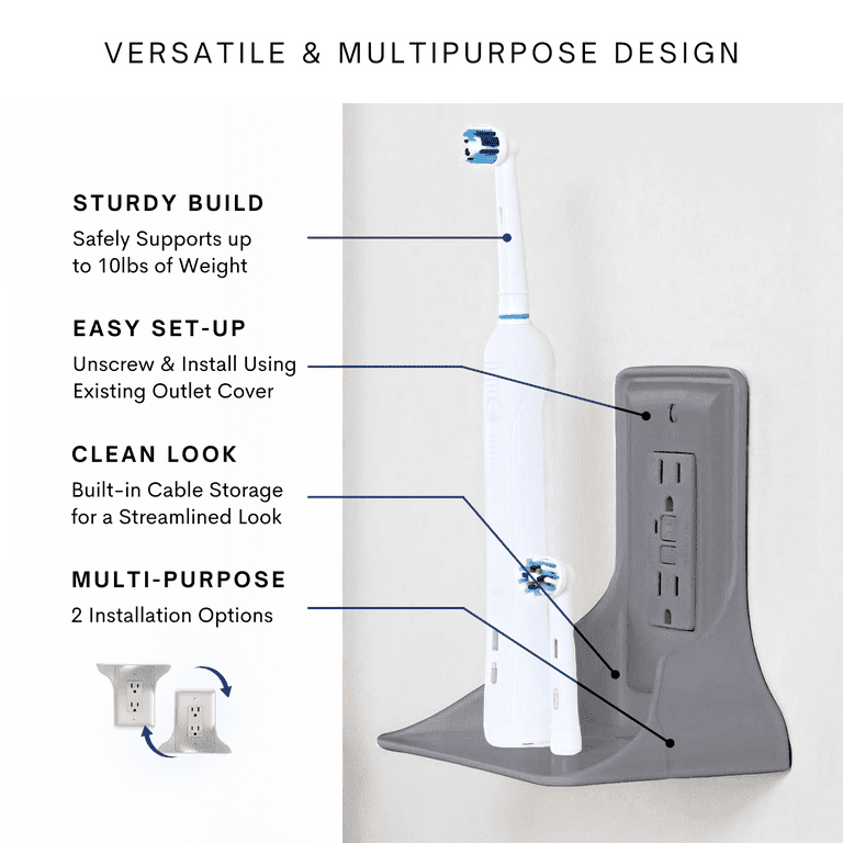 White Wall Outlet Shelf With Cord Storage - Standard Vertical Duplex