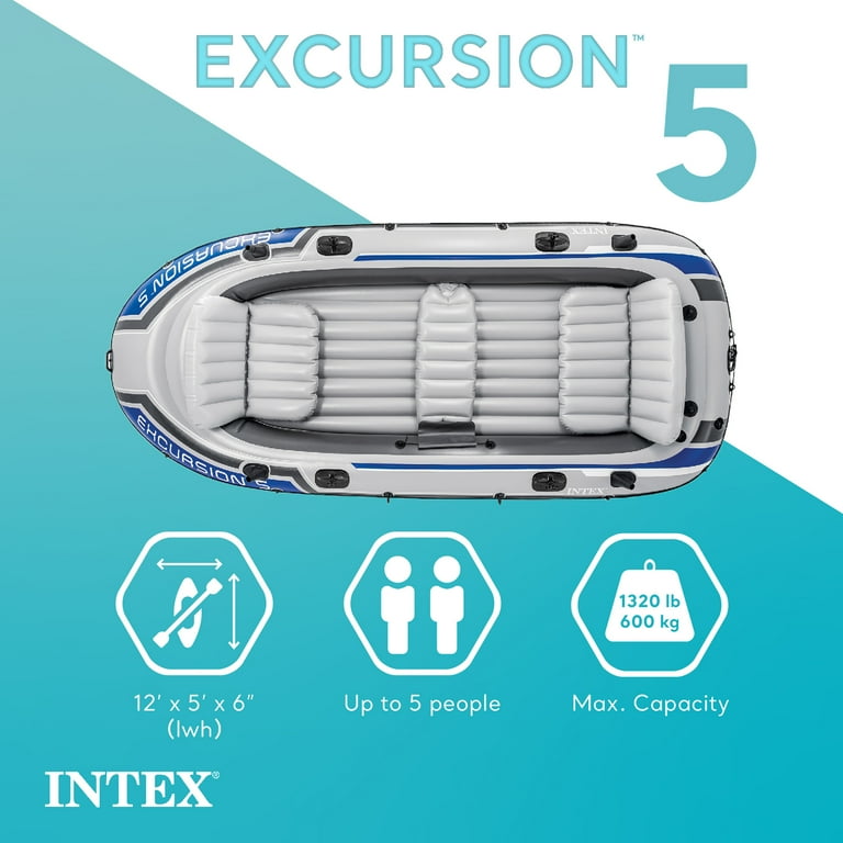 Intex Excursion 5 Inflatable Boat Set, Fits 5 Adults, Heavy Duty