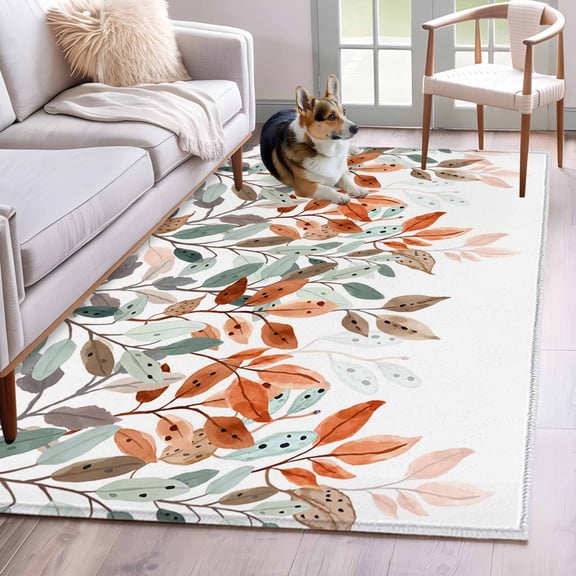 3'x5' Area Rugs, Vintage Leaves Indoor Outdoor Area Rug for Living Room Bedroom, Summer Botanical Pastoral Watercolor Washable Bathroom Rugs Kitchen Floor Carpet Mats Home Decor Aesthetic