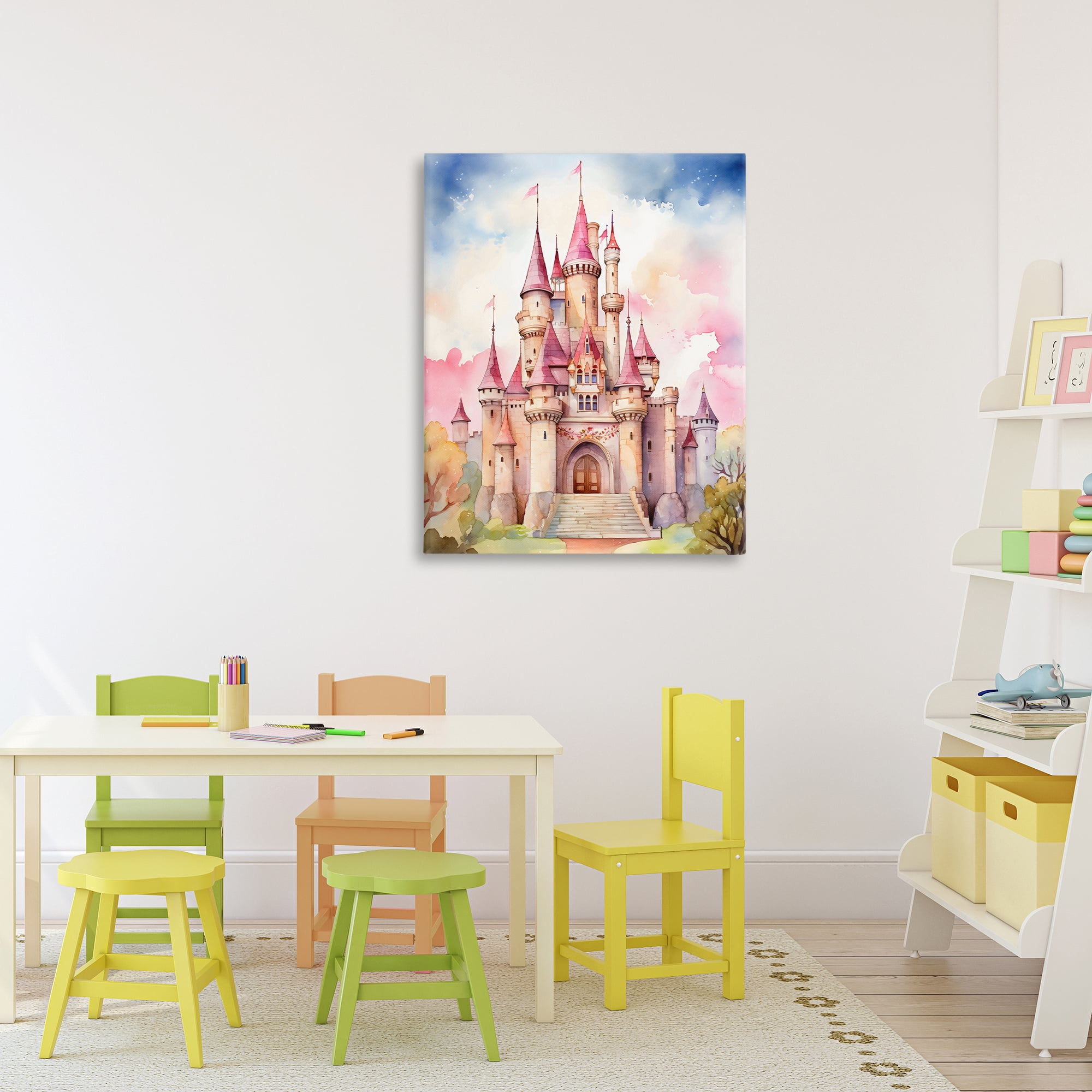 Stupell Industries Princess Castle Watercolor Portrait Canvas Wall Art, design by Creative Studio
