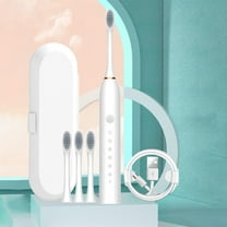 ZFYXGS Travel Electric Toothbrush for Adults with Case, 4 Brush Heads and 5 Modes, White Ultrasonic Electric Toothbrush, IPX7 Waterpoorf