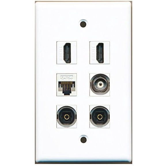 RiteAV - 2 HDMI 2 Port Toslink 1 Port BNC 1 Port Cat5e Ethernet White Wall Plate